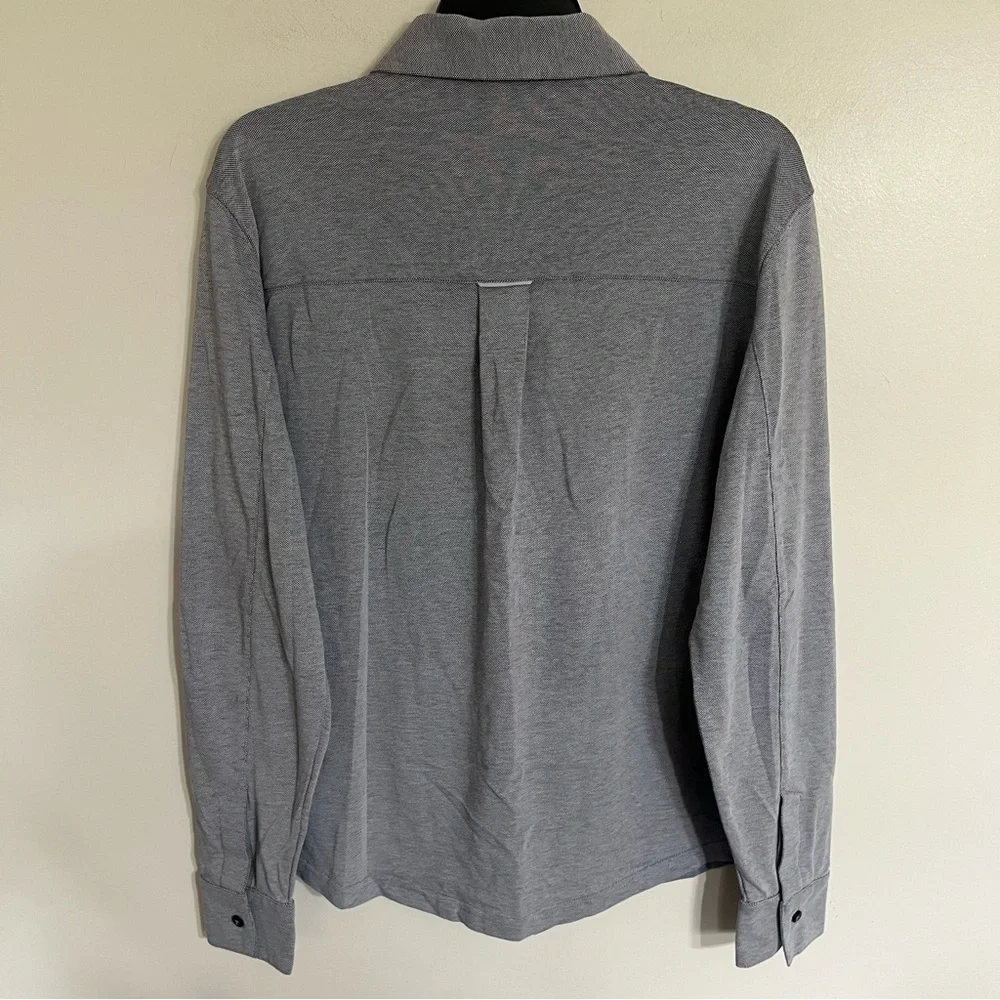 Fabletics Mens The Dash Long Sleeve Button Up Shirt Size Large Knit Navy Heather